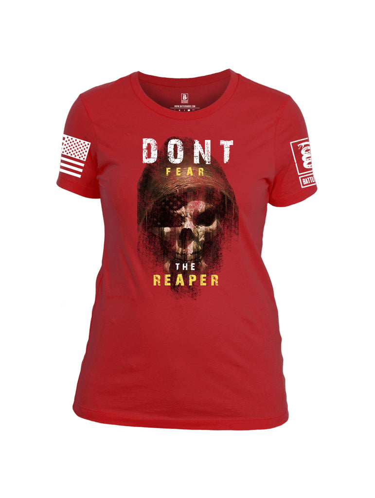 Battleraddle Dont Fear The Reaper White Sleeve Print Womens Cotton Crew Neck T Shirt