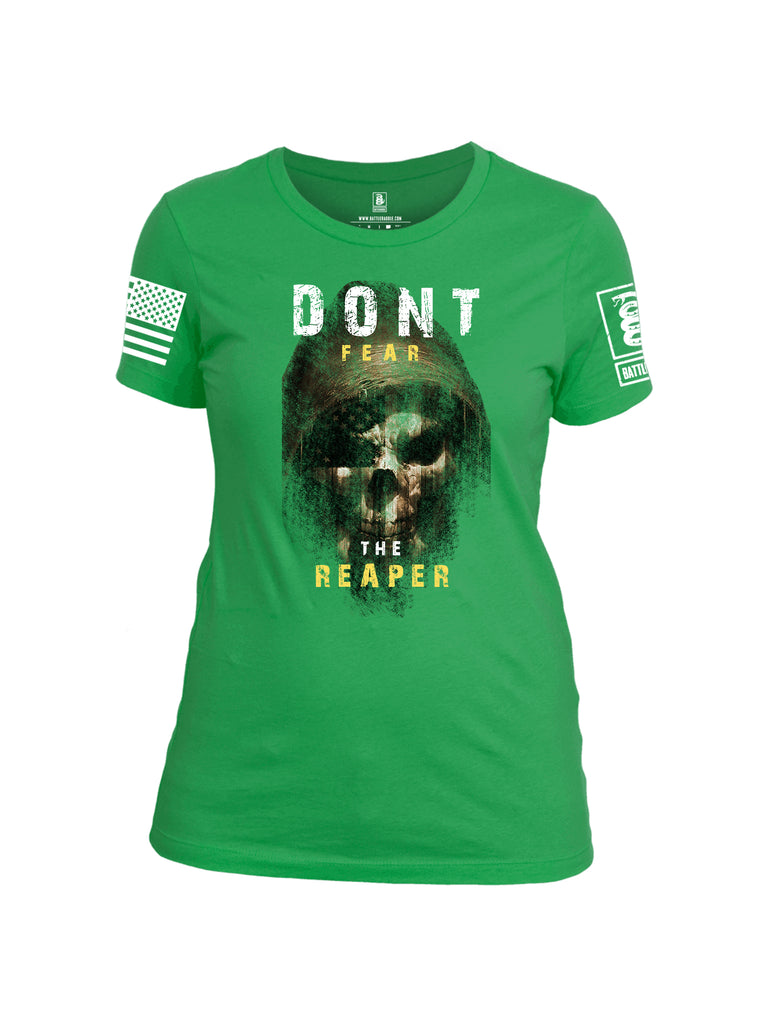Battleraddle Dont Fear The Reaper White Sleeve Print Womens Cotton Crew Neck T Shirt
