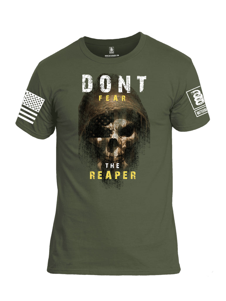 Battleraddle Dont Fear The Reaper White Sleeve Print Mens Cotton Crew Neck T Shirt