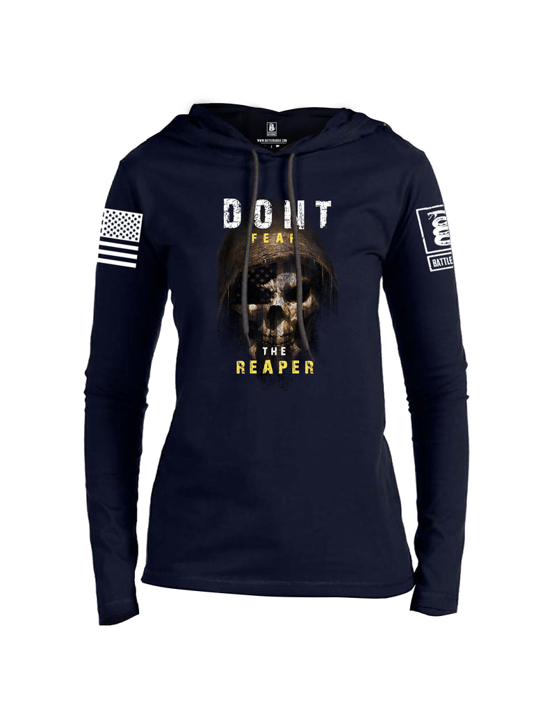 Battleraddle Dont Fear The Reaper White Sleeve Print Womens Thin Cotton Lightweight Hoodie
