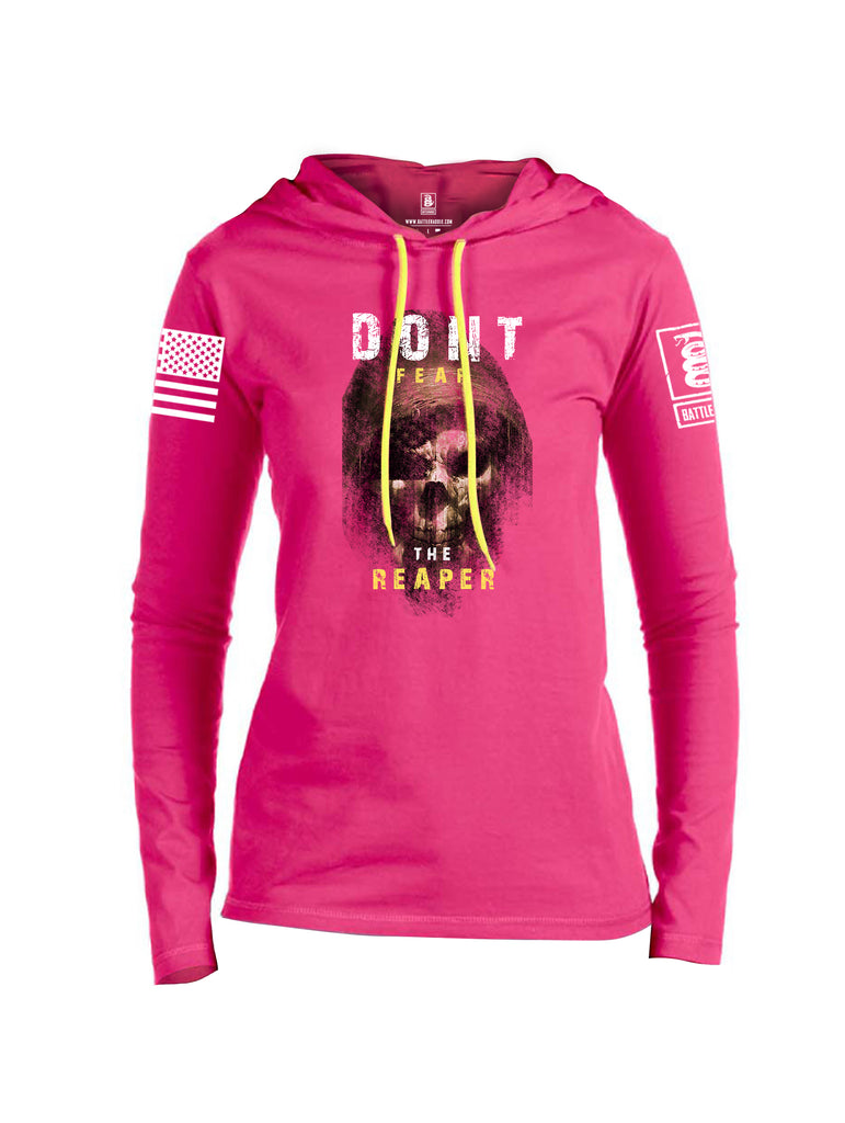 Battleraddle Dont Fear The Reaper White Sleeve Print Womens Thin Cotton Lightweight Hoodie