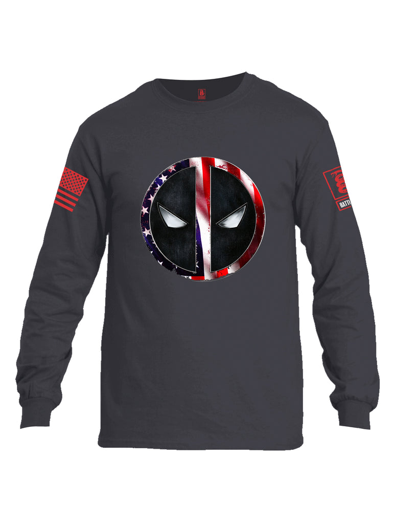 Battleraddle Patriotic American Flag Avenger Dead Man Snake Eyes Red Sleeve Print Mens Cotton Long Sleeve Crew Neck T Shirt
