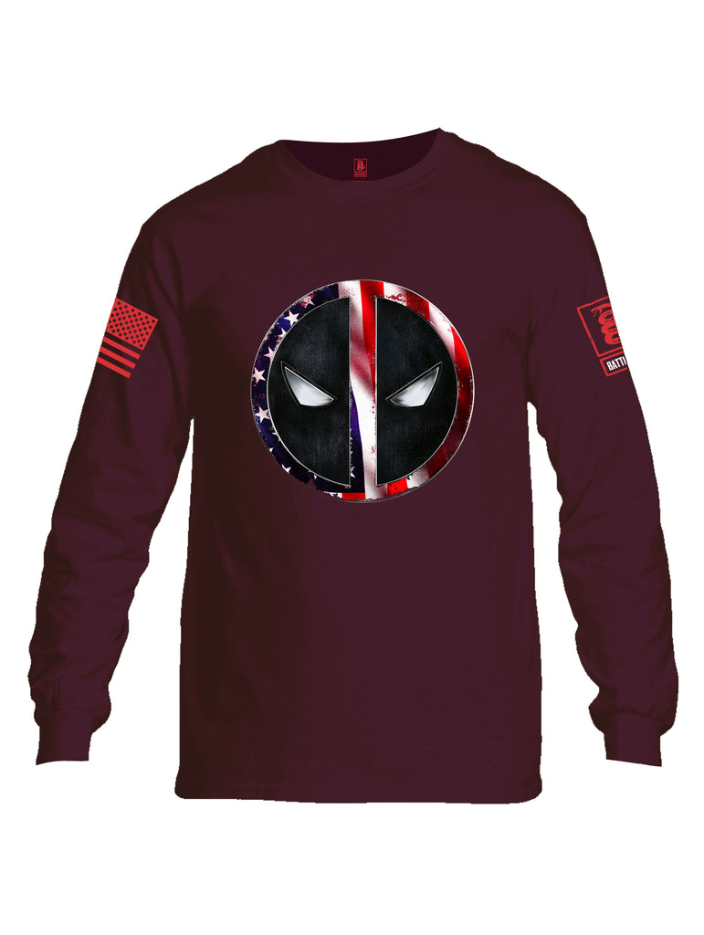 Battleraddle Patriotic American Flag Avenger Dead Man Snake Eyes Red Sleeve Print Mens Cotton Long Sleeve Crew Neck T Shirt