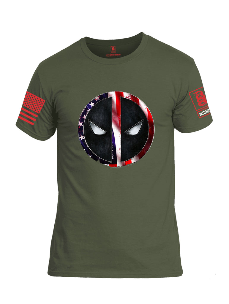 Battleraddle Patriotic American Flag Avenger Dead Man Snake Eyes Red Sleeve Print Mens Cotton Crew Neck T Shirt