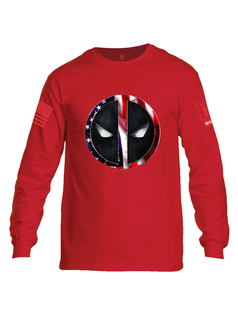 Battleraddle Patriotic American Flag Avenger Dead Man Snake Eyes Red Sleeve Print Mens Cotton Long Sleeve Crew Neck T Shirt