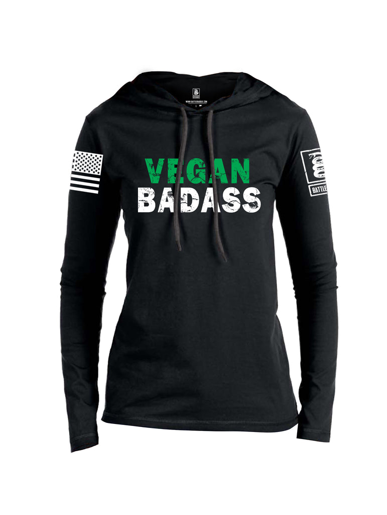 Battleraddle Vegan Badass White {sleeve_color} Sleeves Women Cotton Thin Cotton Lightweight Hoodie