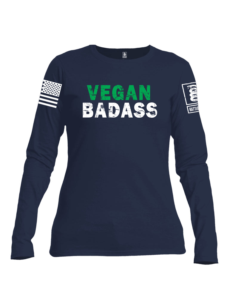 Battleraddle Vegan Badass White {sleeve_color} Sleeves Women Cotton Crew Neck Long Sleeve T Shirt