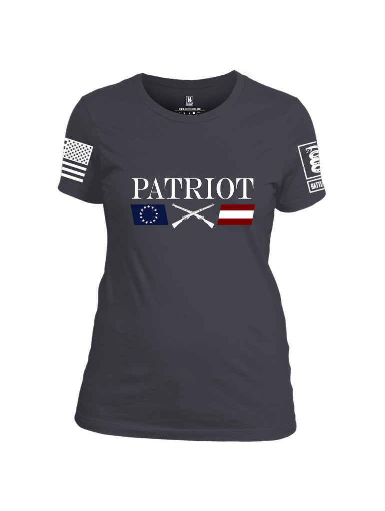 Battleraddle Patriot Rifle Flag White {sleeve_color} Sleeves Women Cotton Crew Neck T-Shirt