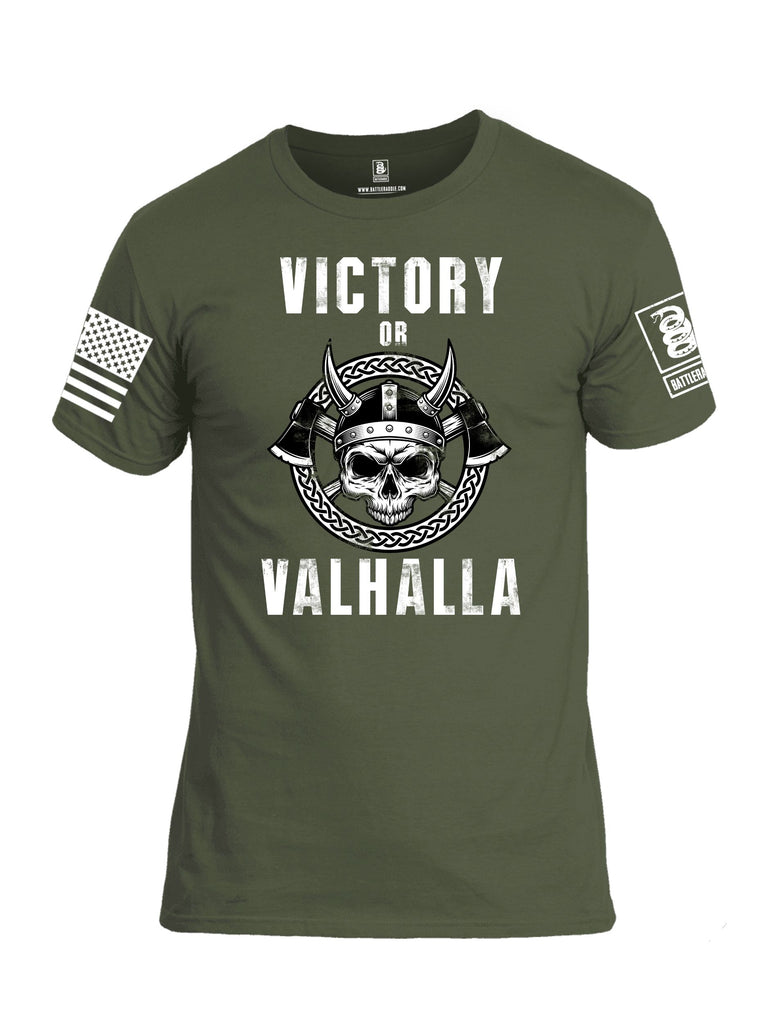 Battleraddle Victory Or Valhalla White Sleeves Men Cotton Crew Neck T-Shirt