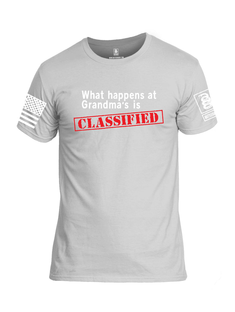 Battleraddle What Happens At Grandmas Is Classified {sleeve_color} Sleeves Men Cotton Crew Neck T-Shirt