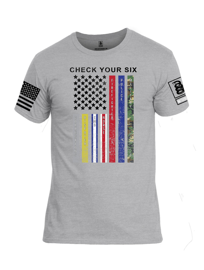 Battleraddle Check Your Six Flag {sleeve_color} Sleeves Men Cotton Crew Neck T-Shirt