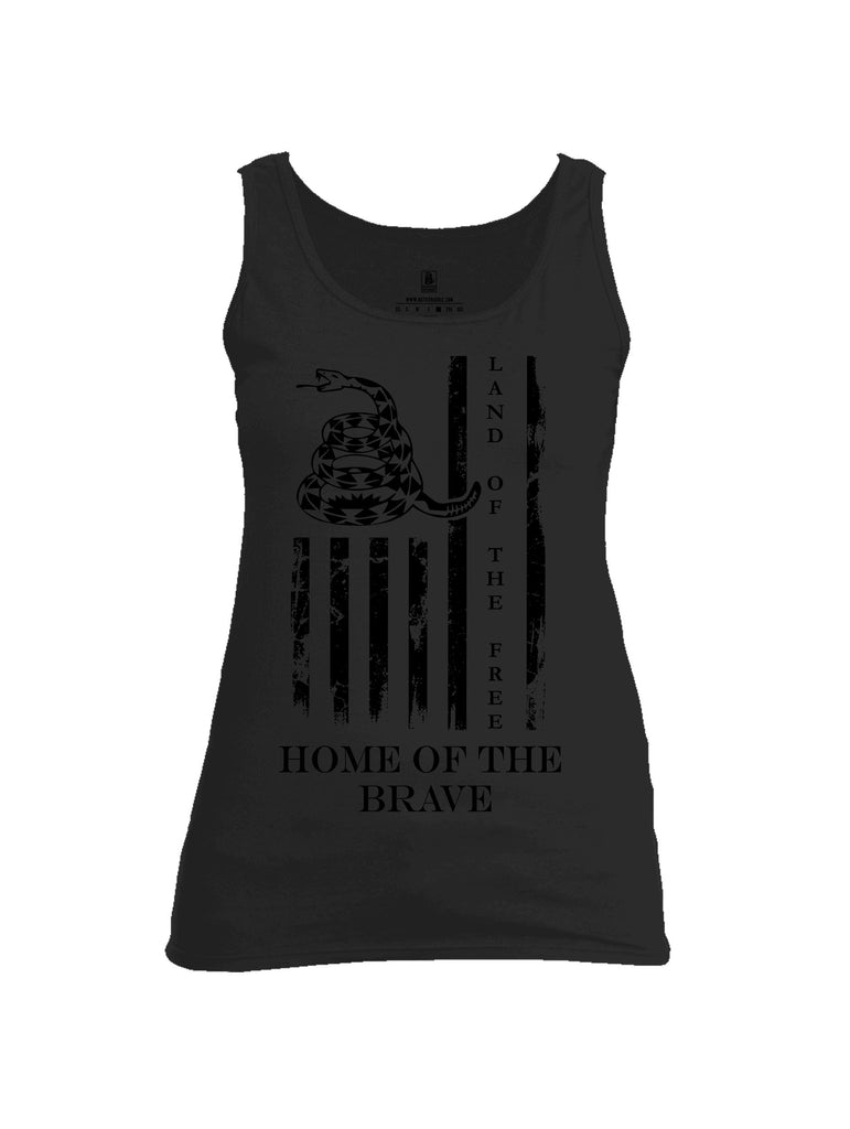 Battleraddle Land Of The Free Home Of The Brave Black Sleeves Women Cotton Cotton Tank Top