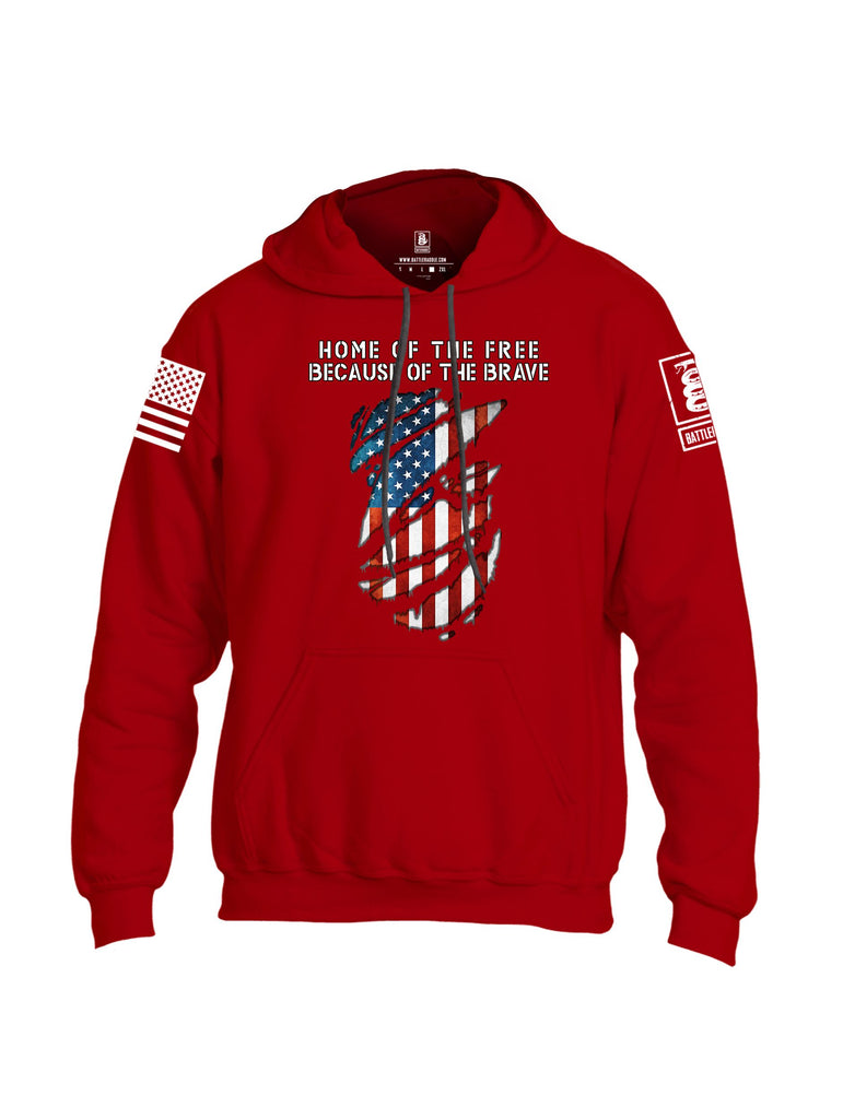Battleraddle Home Of The Free Because Of The Brave White Sleeves Uni Cotton Blended Hoodie With Pockets