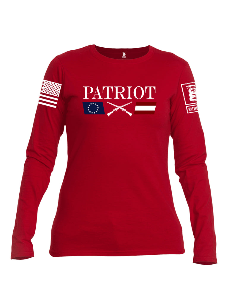 Battleraddle Patriot Rifle Flag White {sleeve_color} Sleeves Women Cotton Crew Neck Long Sleeve T Shirt