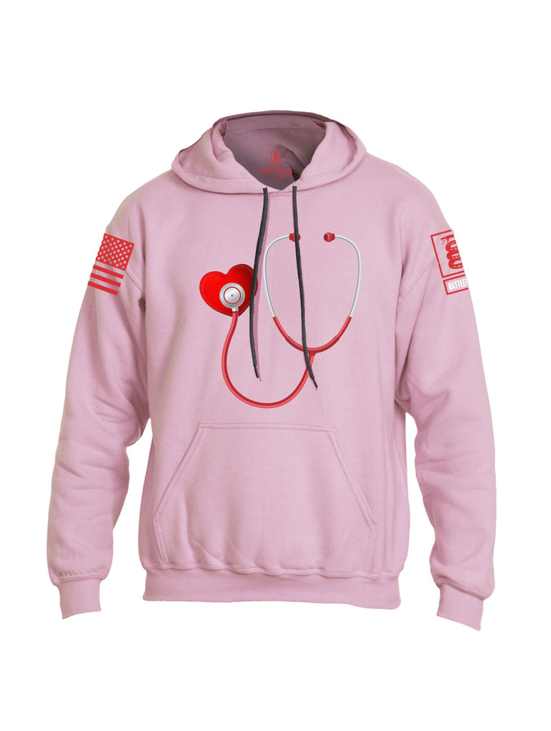 Battleraddle Heart Stethoscope Red Sleeves Uni Cotton Blended Hoodie With Pockets