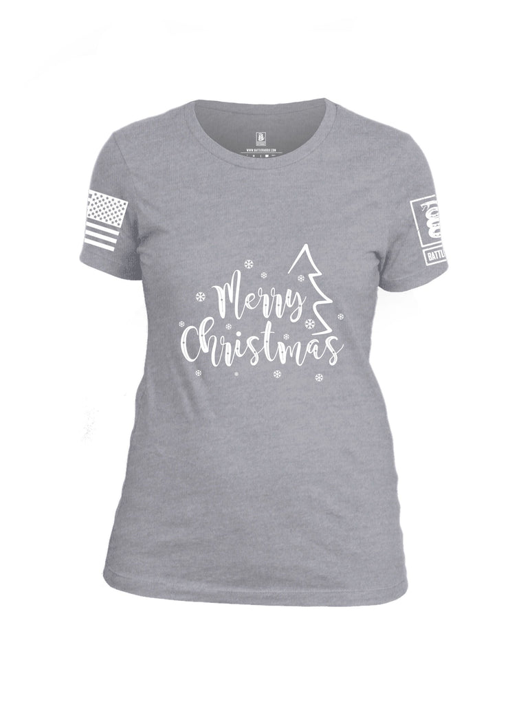 Battleraddle Merry Christmas White Sleeves Women Cotton Crew Neck T-Shirt