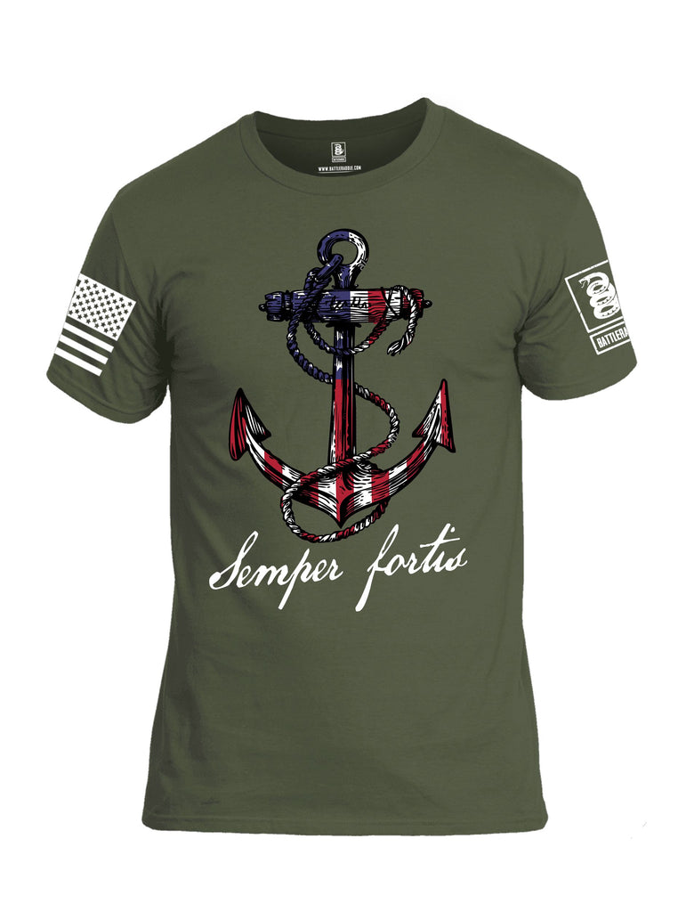 Battleraddle Semper Fortis  White Sleeves Men Cotton Crew Neck T-Shirt