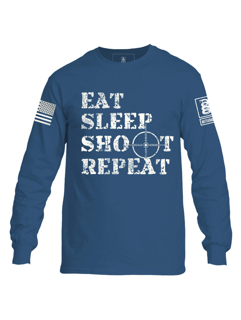 Battleraddle Eat Sleep Shoot Repeat Mens Cotton Long Sleeve Crew Neck T Shirt
