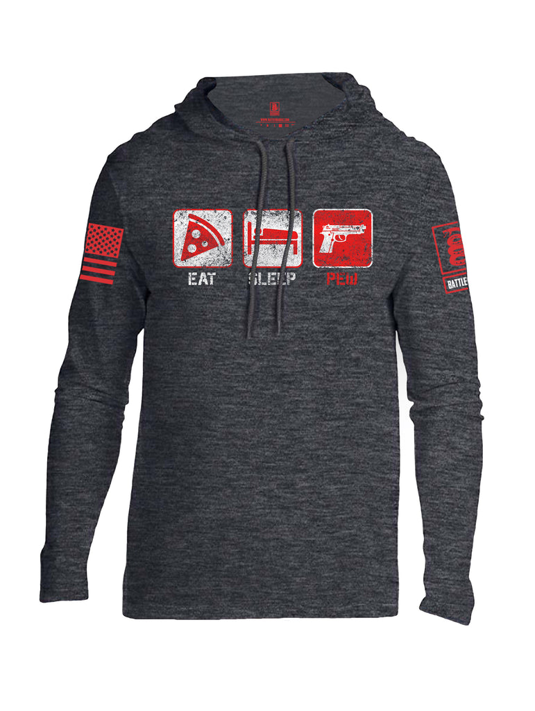 Battleraddle Eat Sleep PEW Red Sleeve Print Mens Thin Cotton Lightweight Hoodie