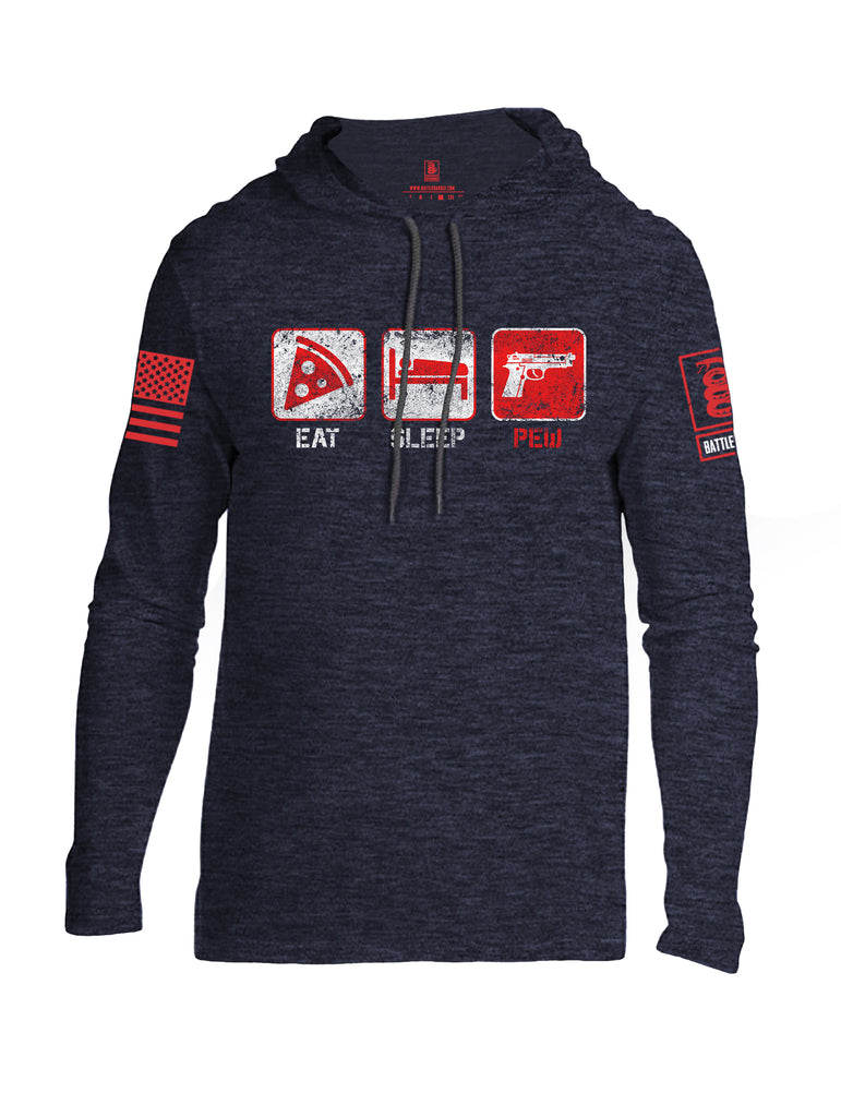 Battleraddle Eat Sleep PEW Red Sleeve Print Mens Thin Cotton Lightweight Hoodie