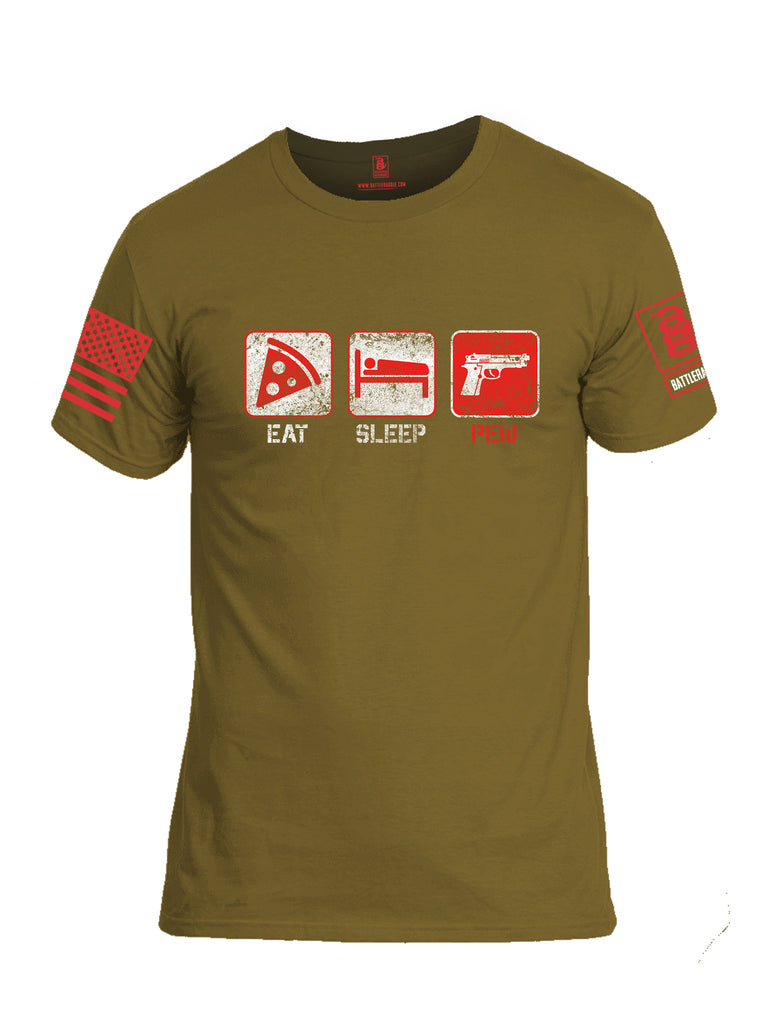 Battleraddle Eat Sleep PEW Red Sleeve Print Mens Cotton Crew Neck T Shirt