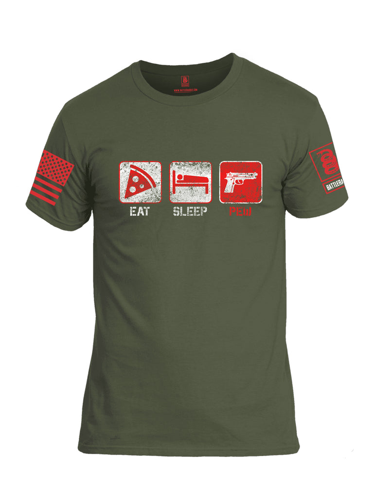 Battleraddle Eat Sleep PEW Red Sleeve Print Mens Cotton Crew Neck T Shirt