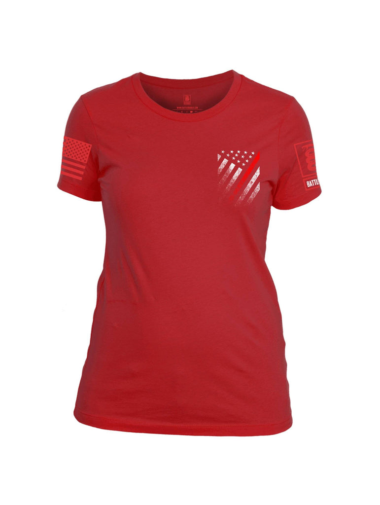 Battleraddle USA Red Thin Line Series Flag Red Sleeve Print Womens Cotton Crew Neck T Shirt shirt|custom|veterans|Apparel-Womens T Shirt-cotton