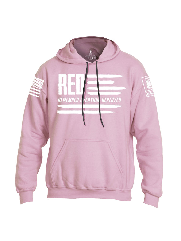 Battleraddle Red Remember Everyone Deployed Flag White Sleeves Uni Cotton Blended Hoodie With Pockets