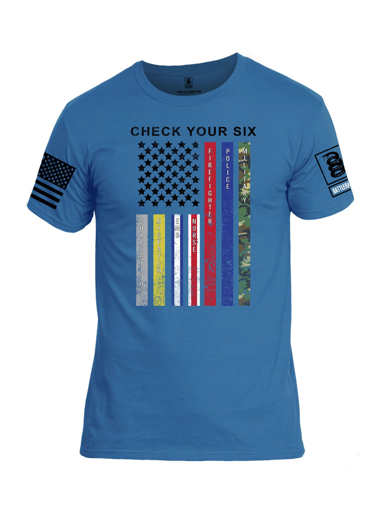Battleraddle Check Your Six Flag {sleeve_color} Sleeves Men Cotton Crew Neck T-Shirt