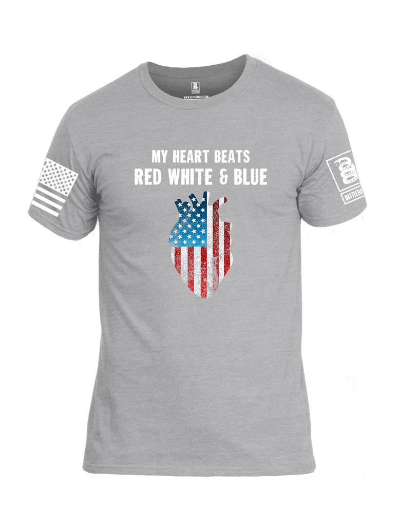 Battleraddle My Heart Beats Red White And Blue White Sleeves Men Cotton Crew Neck T-Shirt