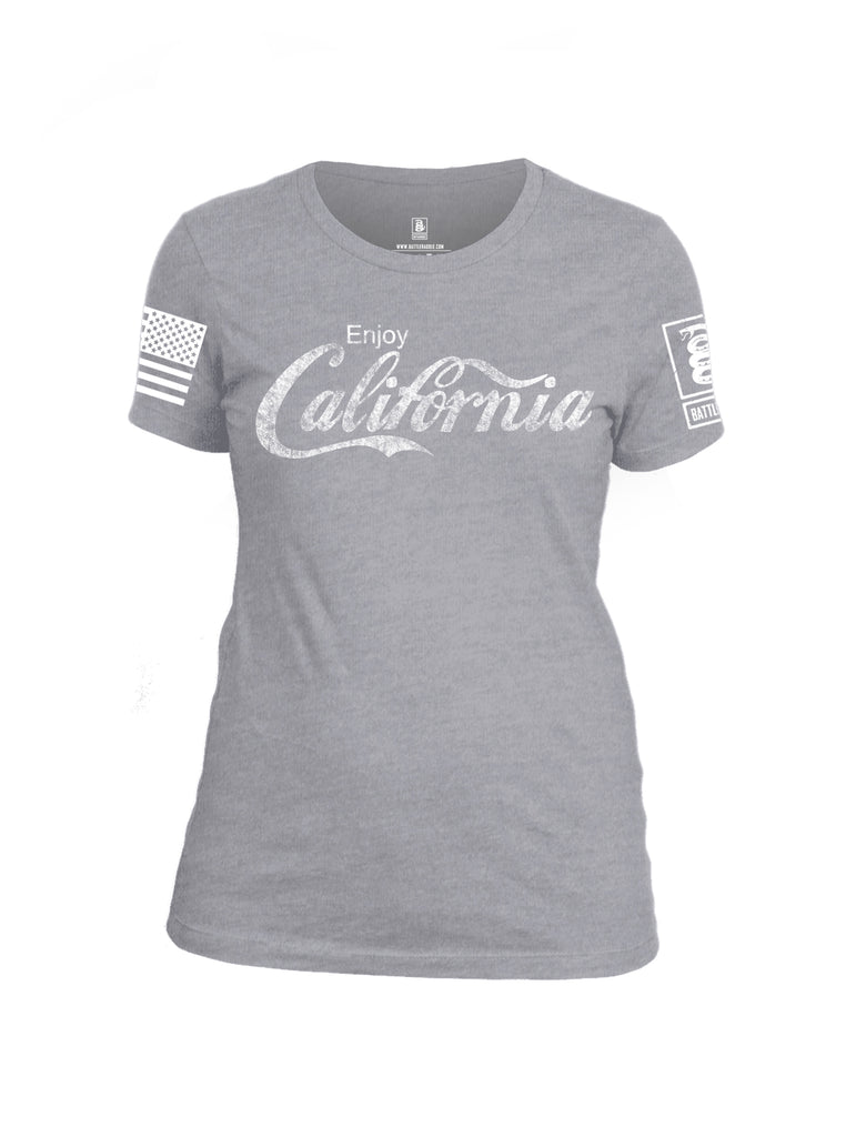 Battleraddle Enjoy California White Sleeve Print Womens Cotton Crew Neck T Shirt