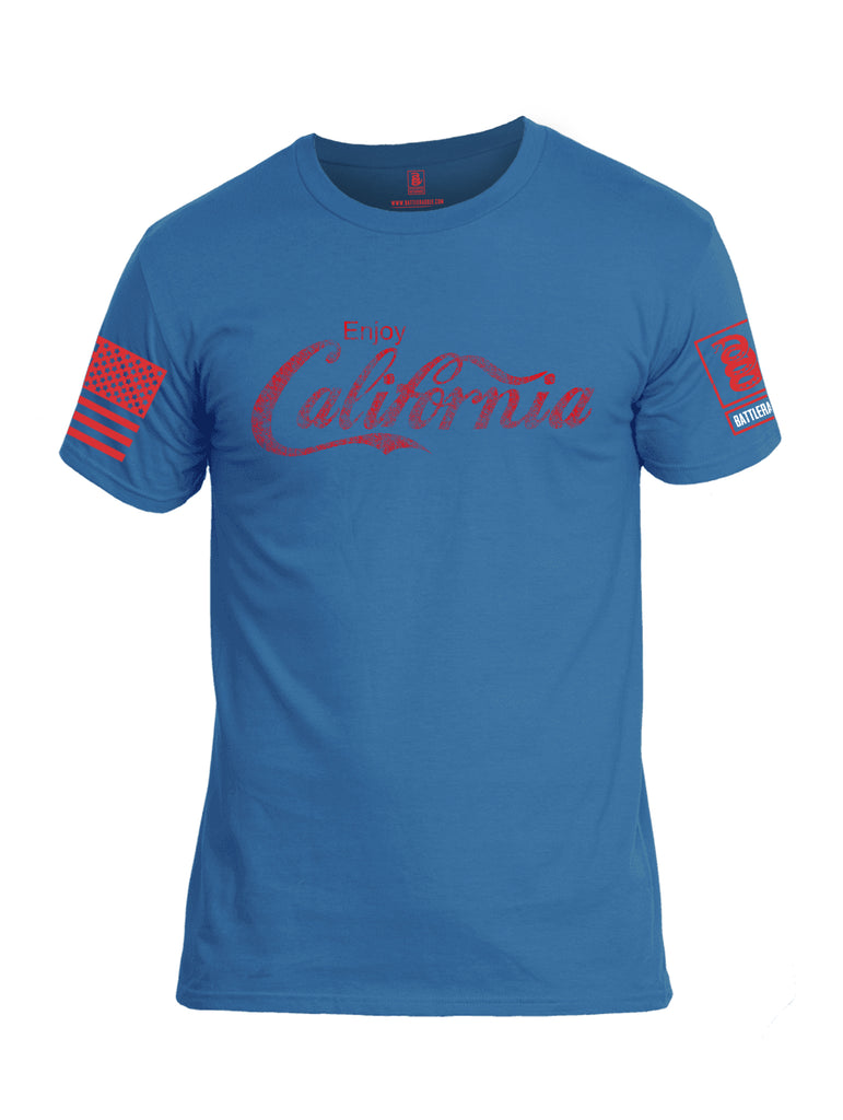 Battleraddle Enjoy California Red Sleeve Print Mens Cotton Crew Neck T Shirt