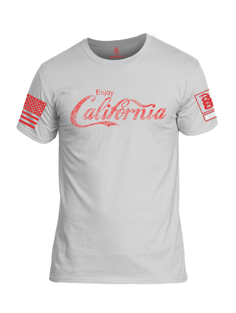 Battleraddle Enjoy California Red Sleeve Print Mens Cotton Crew Neck T Shirt