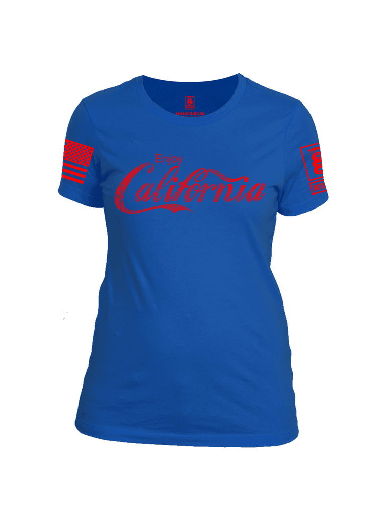 Battleraddle Enjoy California Red Sleeve Print Womens Cotton Crew Neck T Shirt