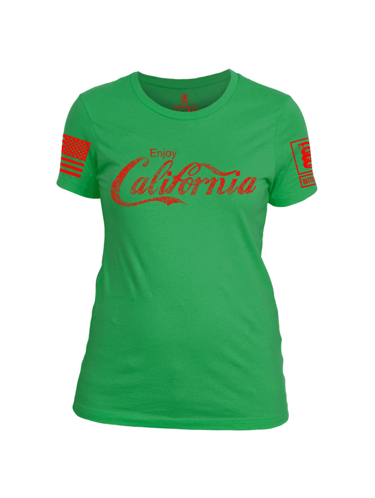 Battleraddle Enjoy California Red Sleeve Print Womens Cotton Crew Neck T Shirt