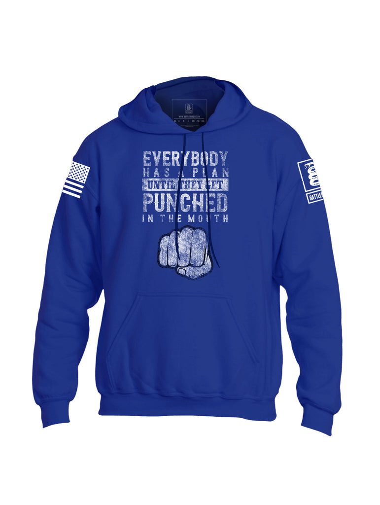 Battleraddle Everybody Has A Plan Until They Get Punched In The Mouth White Sleeve Print Mens Blended Hoodie With Pockets