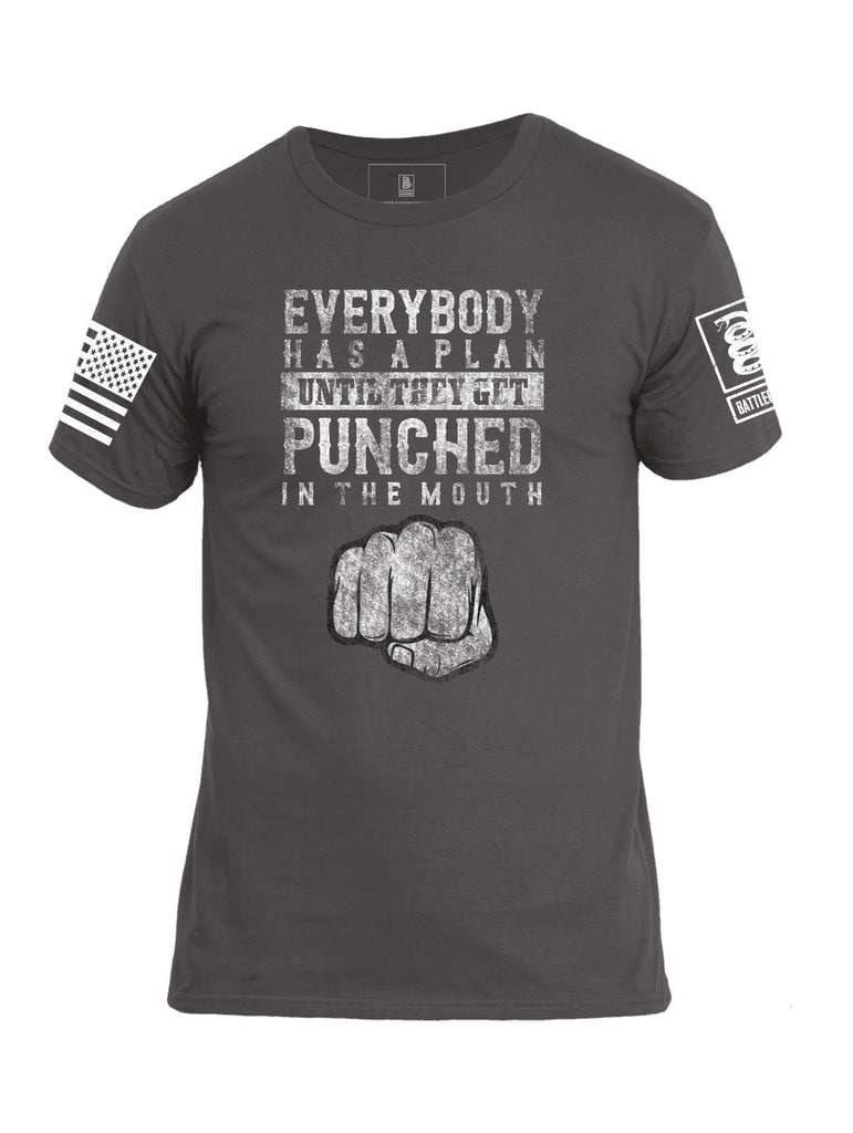 Battleraddle Everybody Has A Plan Until They Get Punched In The Mouth White Sleeve Print Mens Cotton Crew Neck T Shirt
