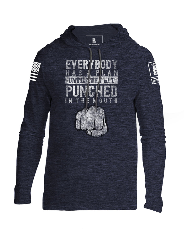 Battleraddle Everybody Has A Plan Until They Get Punched In The Mouth White Sleeve Print Mens Thin Cotton Lightweight Hoodie