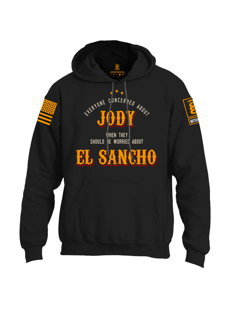 Battleraddle Everyone Concerned About Jody When They Should Be Worried About El Sancho Orange Sleeve Print Mens Blended Hoodie With Pockets