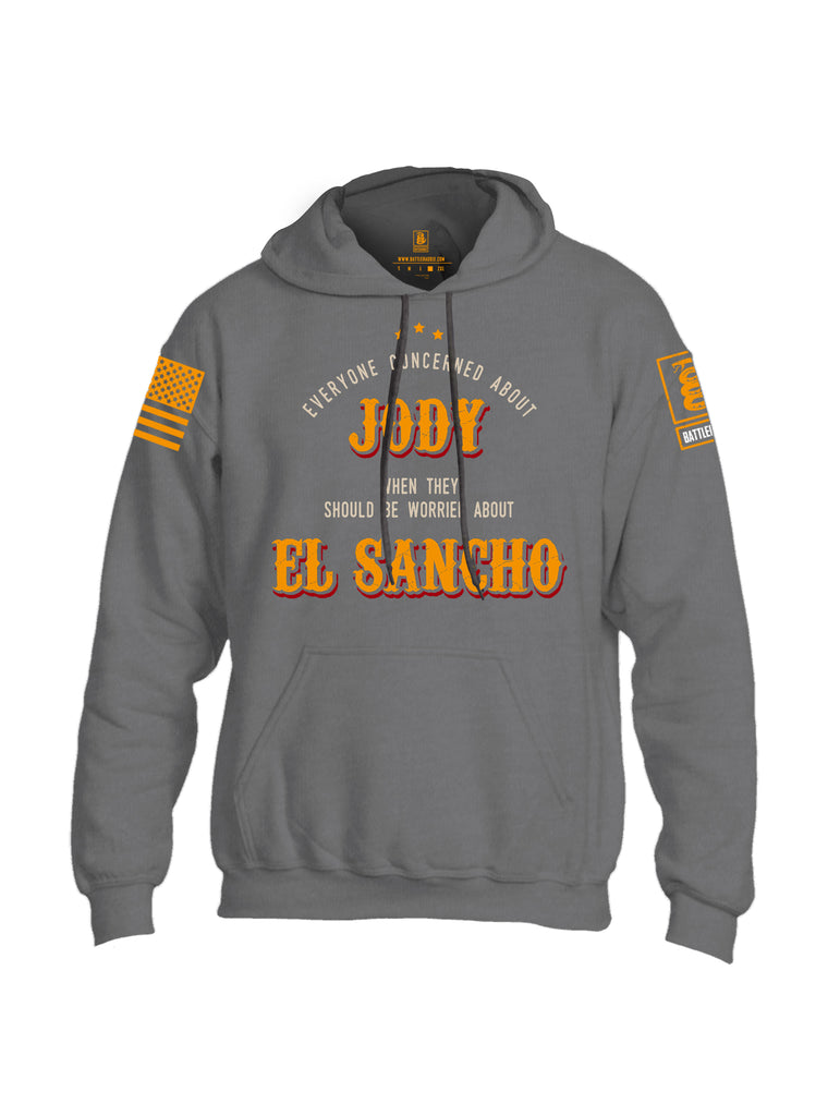 Battleraddle Everyone Concerned About Jody When They Should Be Worried About El Sancho Orange Sleeve Print Mens Blended Hoodie With Pockets