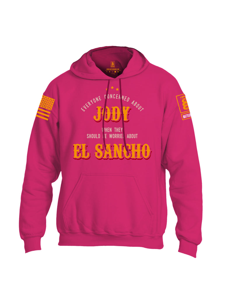 Battleraddle Everyone Concerned About Jody When They Should Be Worried About El Sancho Orange Sleeve Print Mens Blended Hoodie With Pockets