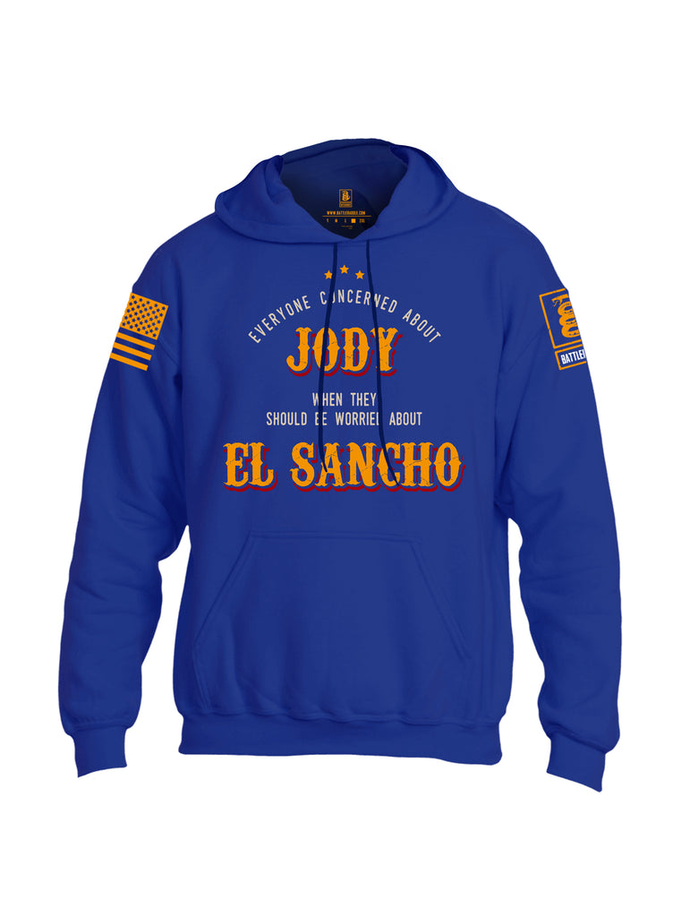 Battleraddle Everyone Concerned About Jody When They Should Be Worried About El Sancho Orange Sleeve Print Mens Blended Hoodie With Pockets