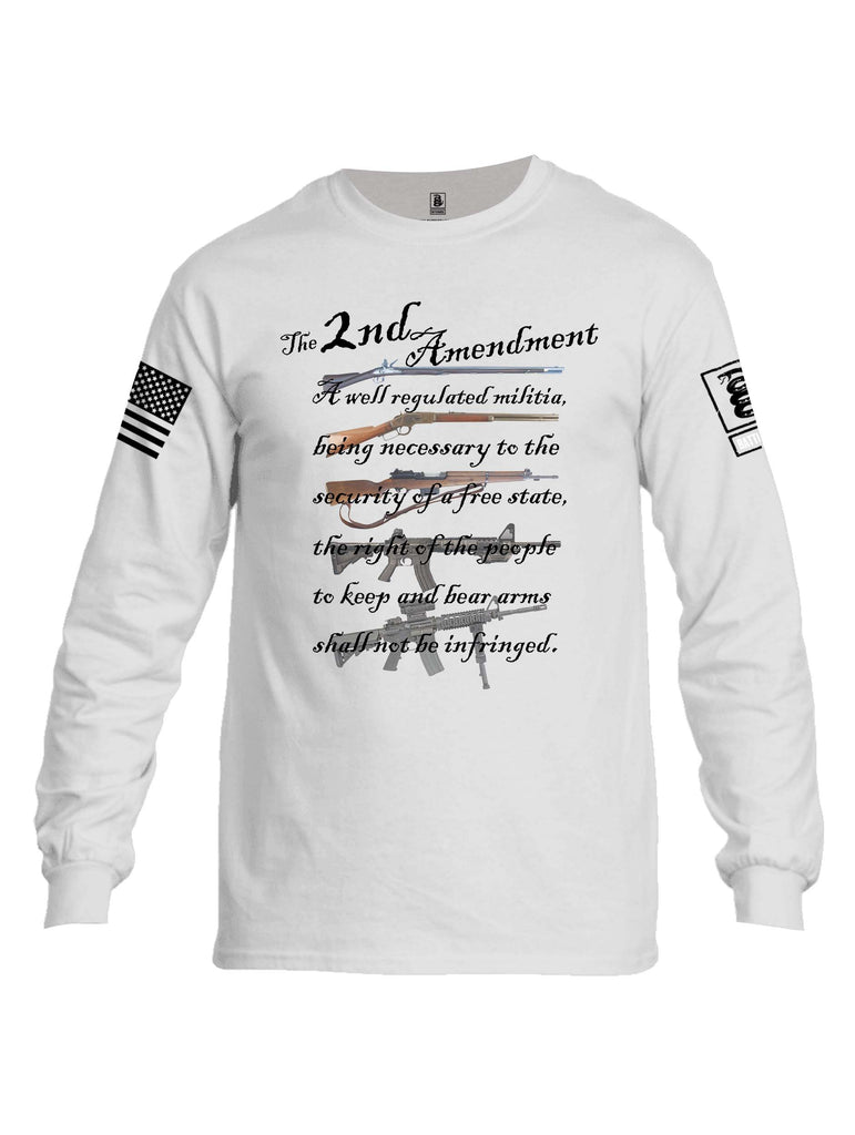 Battleraddle The 2nd Amendment Gun Evolution White Sleeve Print Mens Cotton Long Sleeve Crew Neck T Shirt