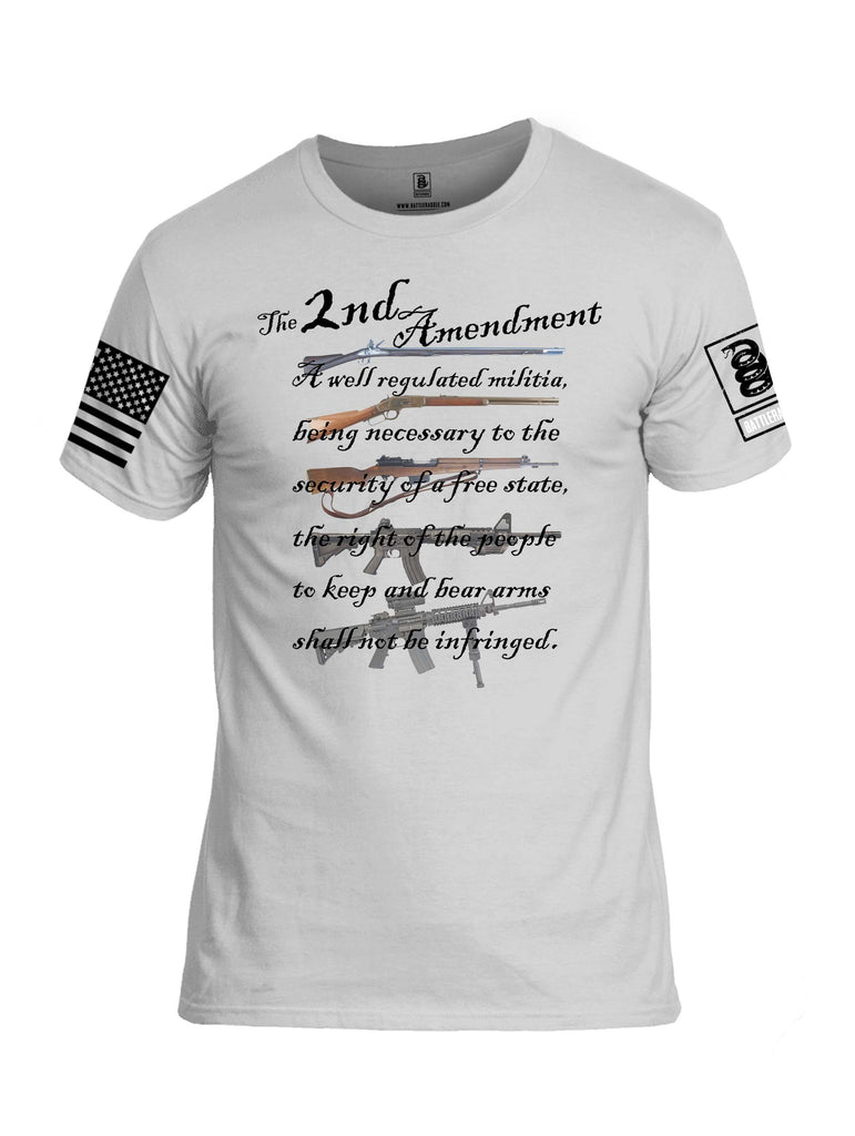 Battleraddle The 2nd Amendment Gun Evolution White Sleeve Print Mens Cotton Crew Neck T Shirt