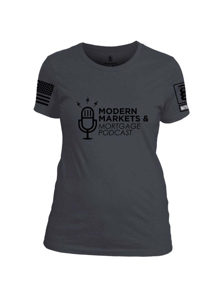 Battleraddle Modern Markets And Mortgages Podcast Black Sleeves Women Cotton Crew Neck T-Shirt