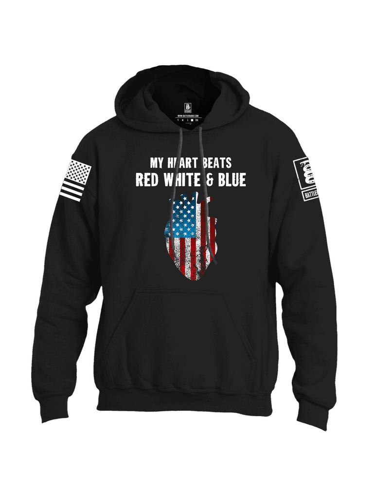Battleraddle My Heart Beats Red White And Blue White Sleeves Uni Cotton Blended Hoodie With Pockets