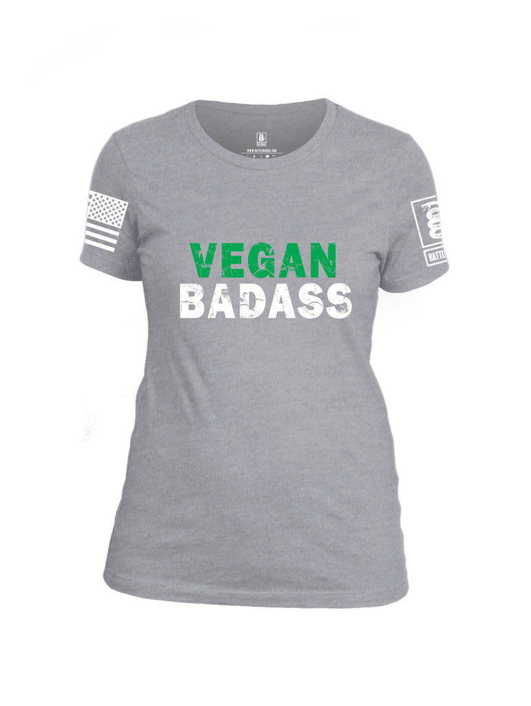 Battleraddle Vegan Badass White {sleeve_color} Sleeves Women Cotton Crew Neck T-Shirt