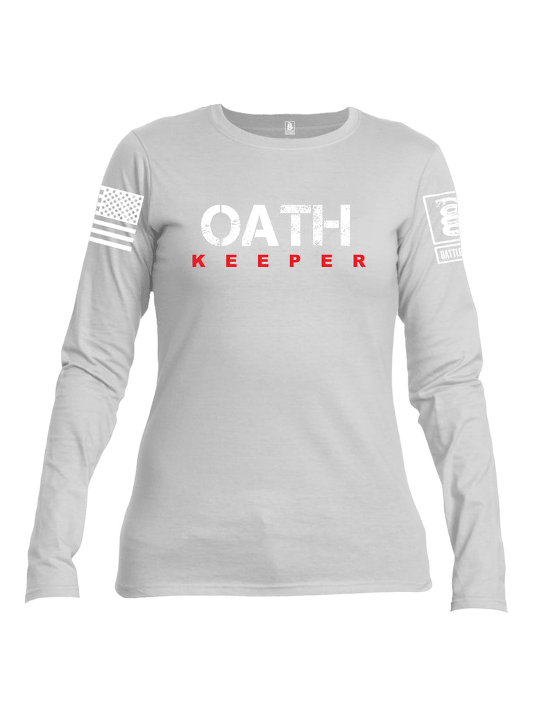 Battleraddle Oath Keeper White {sleeve_color} Sleeves Women Cotton Crew Neck Long Sleeve T Shirt