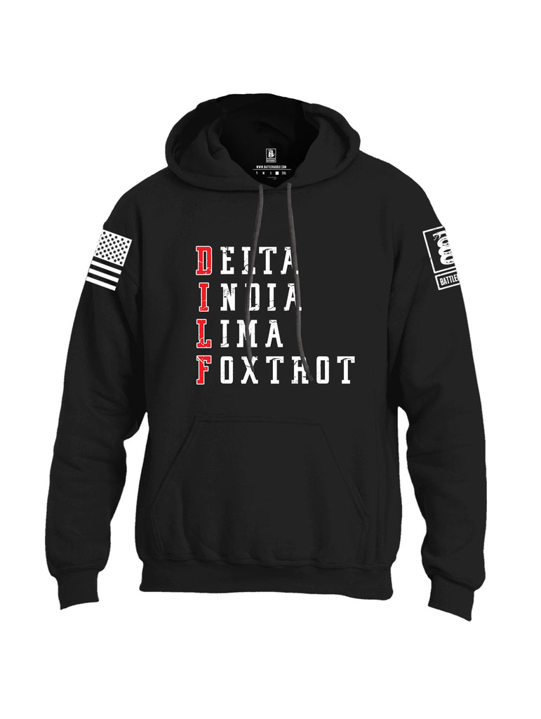 Battleraddle Delta India Lima Foxtrot White Sleeves Uni Cotton Blended Hoodie With Pockets