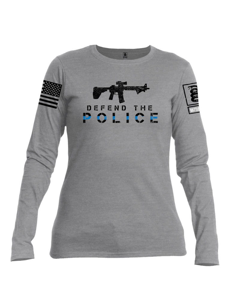 Battleraddle Defend The Police White {sleeve_color} Sleeves Women Cotton Crew Neck Long Sleeve T Shirt